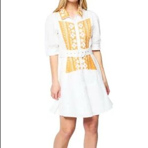 CIEBON Chic White and Orange Patterned Mini Dress